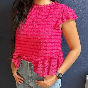 Vibrant Pink Lace Ruffle Top